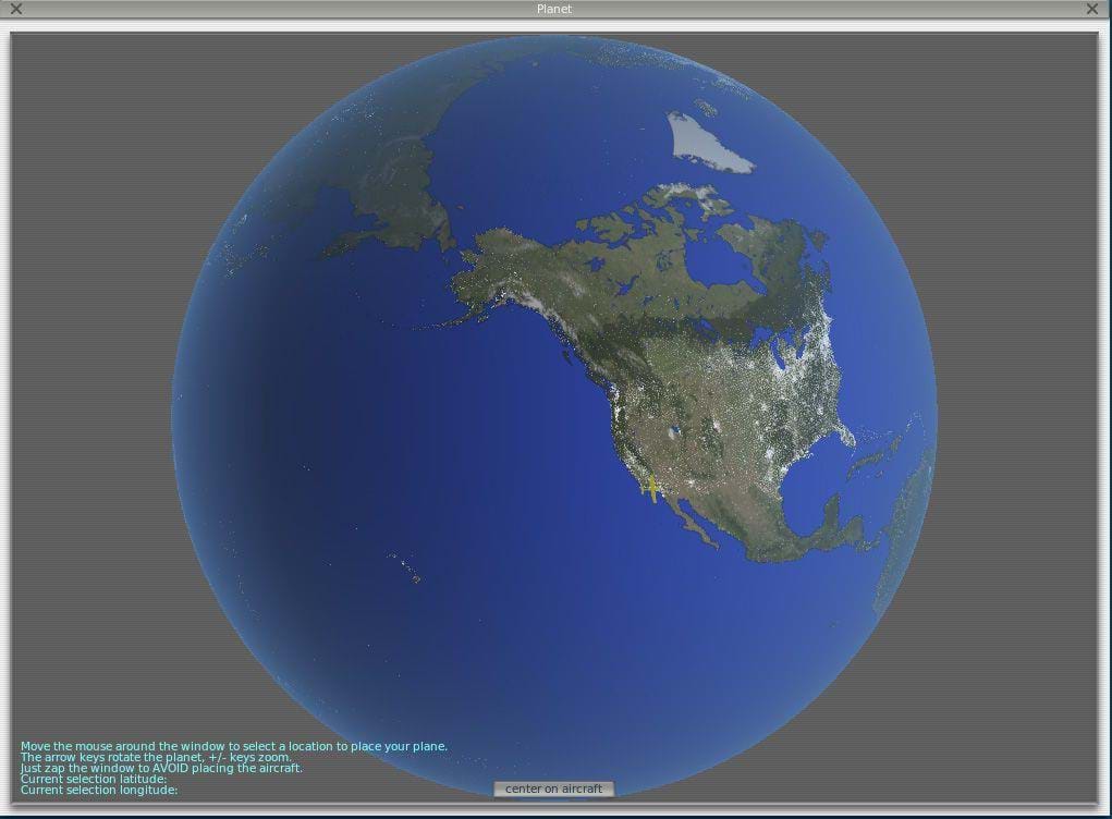 Selecting the location in the X-Plane global map