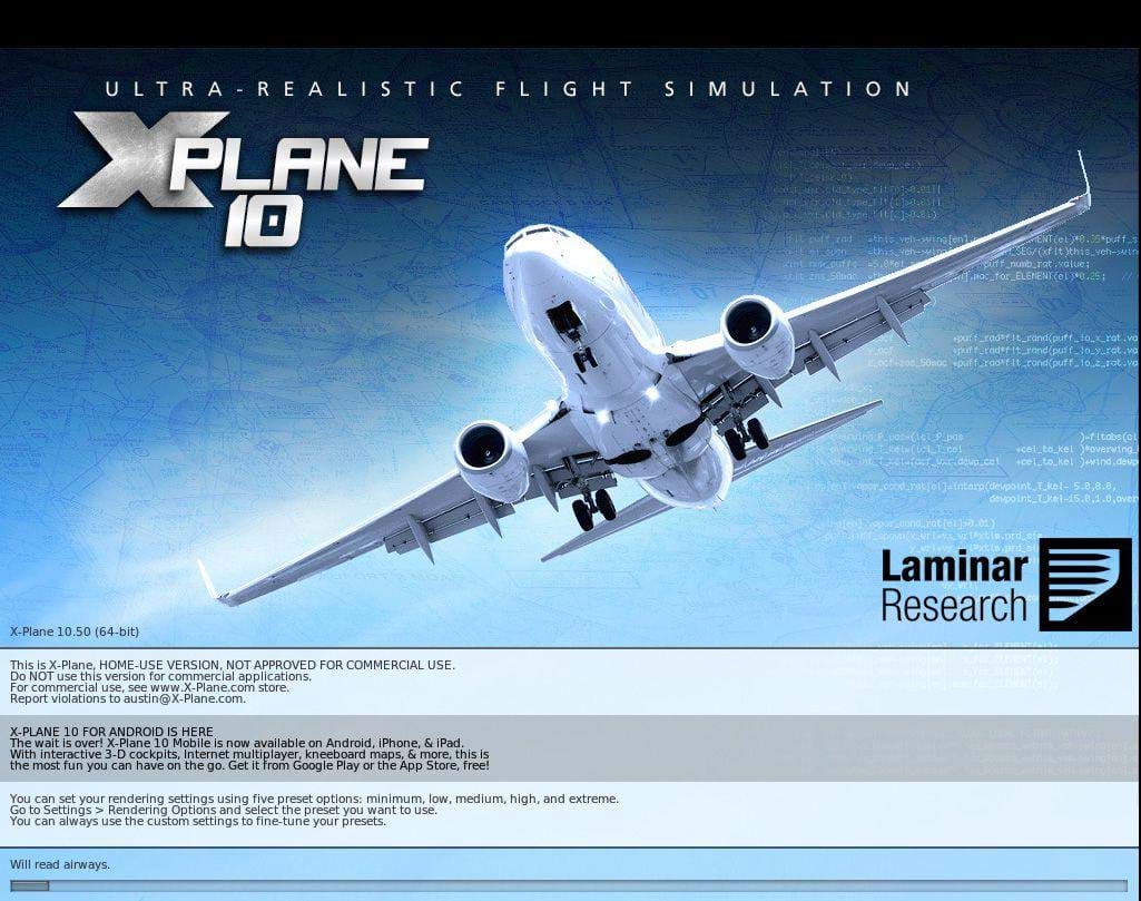 X-Plane 10.50 splash screen
