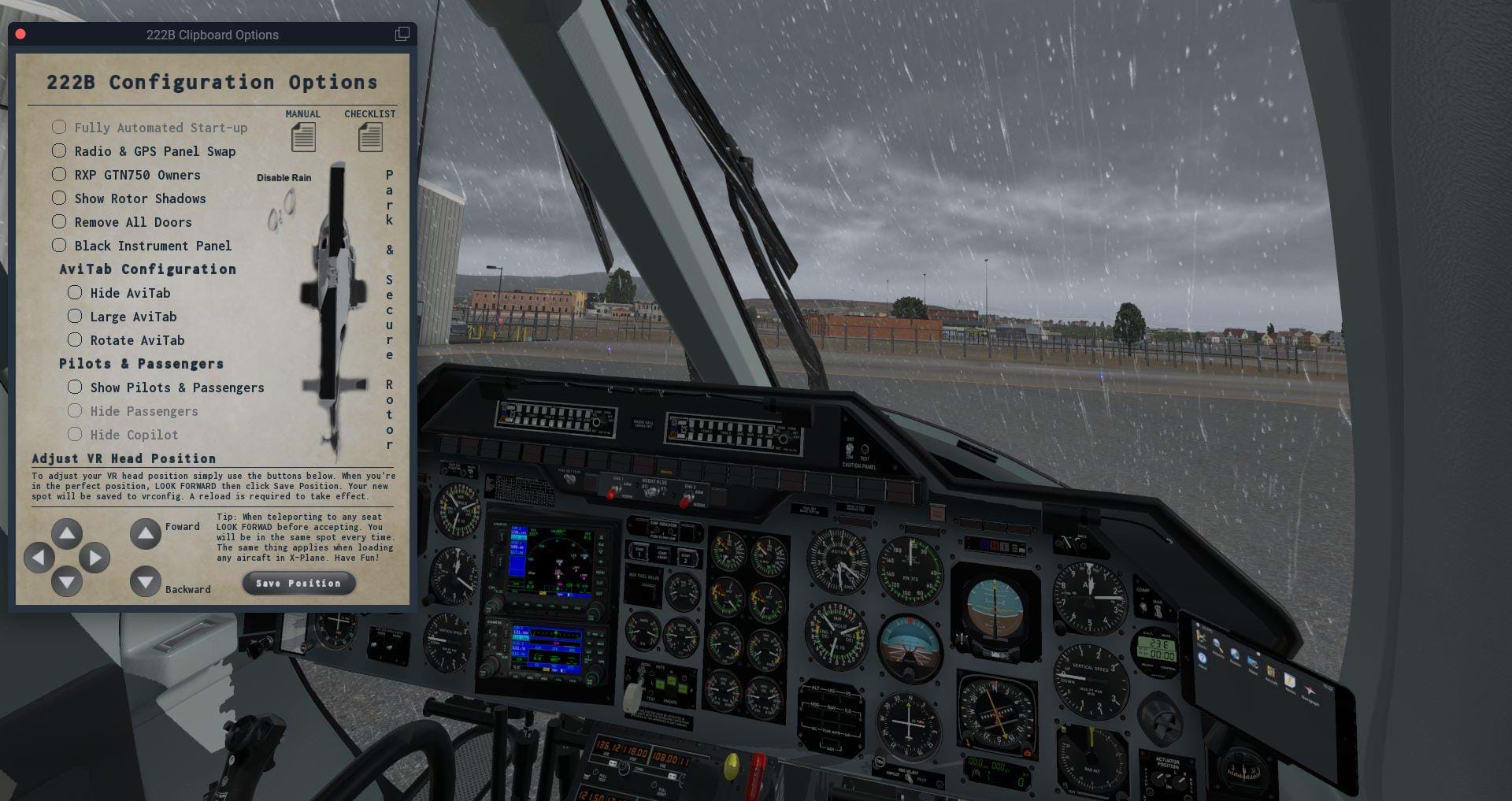 Cowan Simulation B222 for X-Plane - rain effects