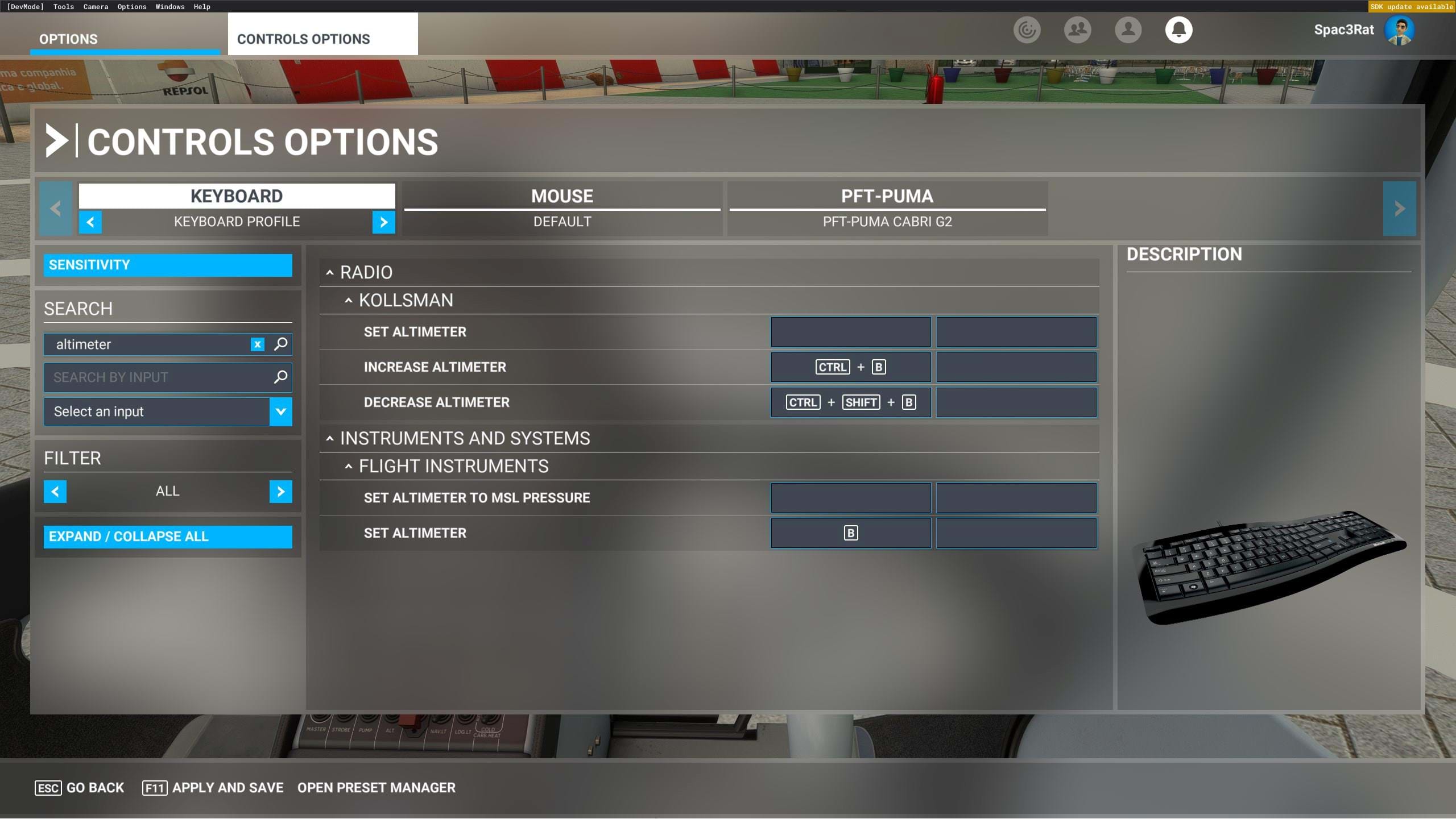 Microsoft Flight Simulator - assigning keys for the altimeter
